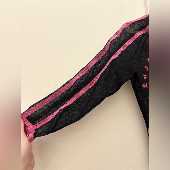 Betsey Johnson New York Size Medium Black & Pink Cardigan - Picture 7 of 8